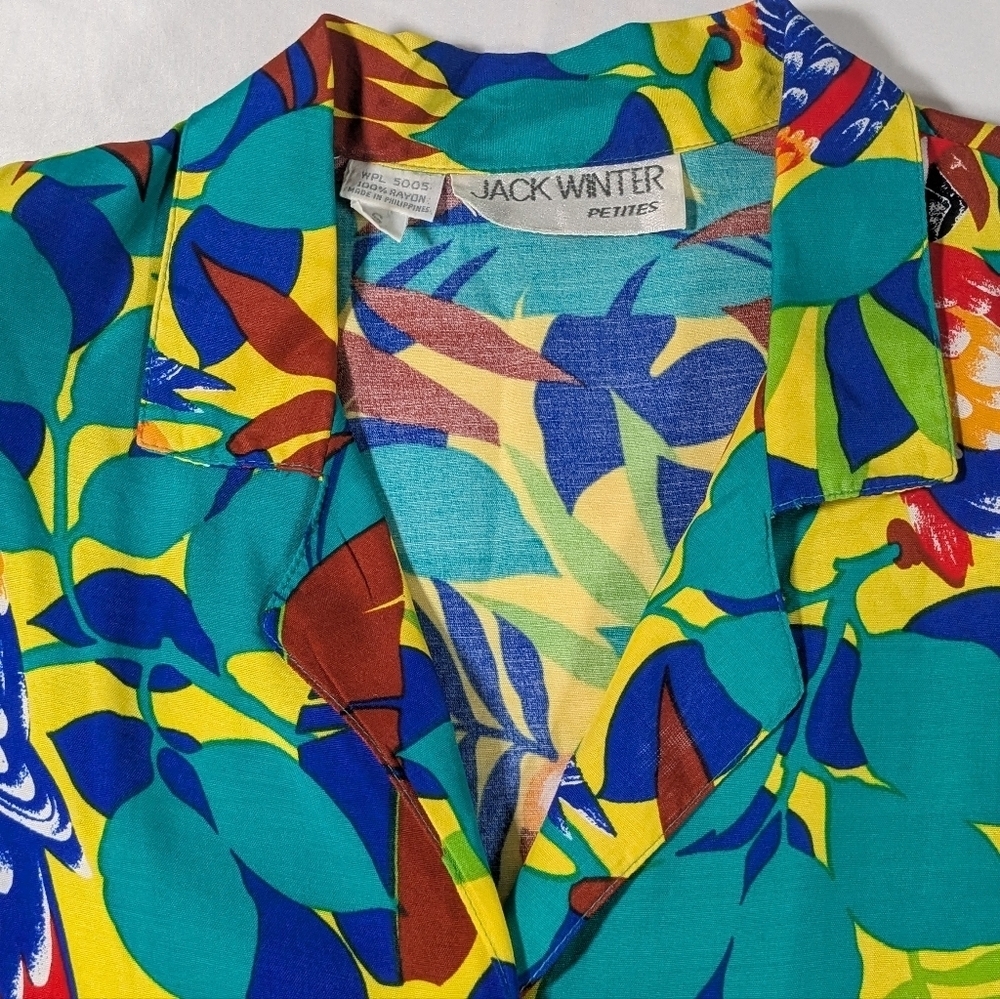 Jack Winter Petites Tropical Print Button Down Tunic Short Sleeve Size Small - Picture 4 of 11